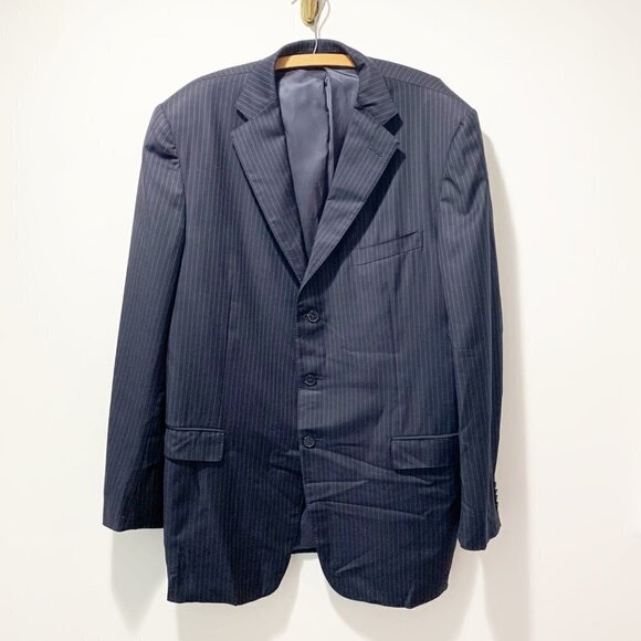 🌷SALE Ermenegildo Zegna Navy Pinstripe Wool Blazer Sport Coat Size 48L Italy - Picture 1 of 16